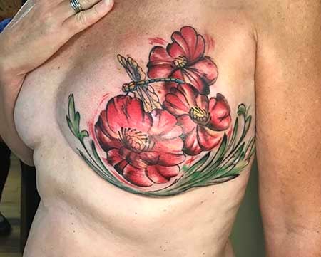 Unilateral Watercolor Floral Mastectomy Tattoo
